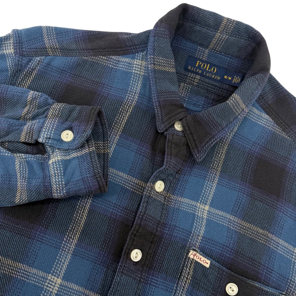 Polo Ralph Lauren Heavy Flannel Shirt Mens M Blue Plaid Cotton Button Up Pocket